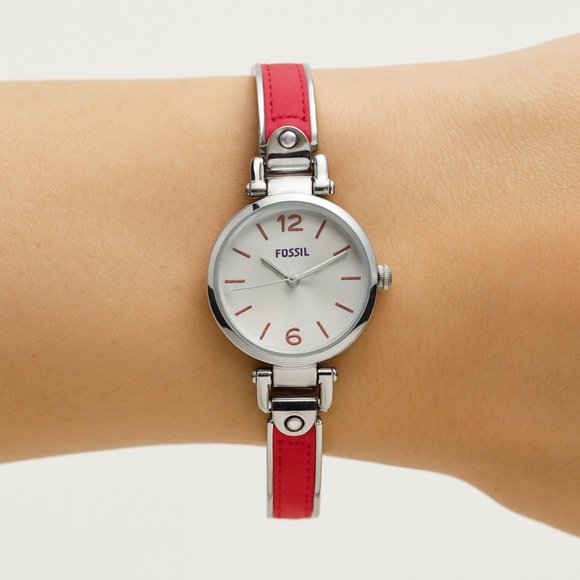 Fossil Women’s Watch | Silver Case White Dial Pink Leather Strap - Picture 1 of 7
